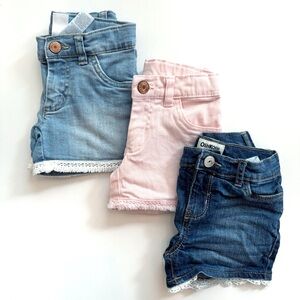 Carter's Three-Pack Girls' Shorts in Light Denim, Pink & Dark Denim
